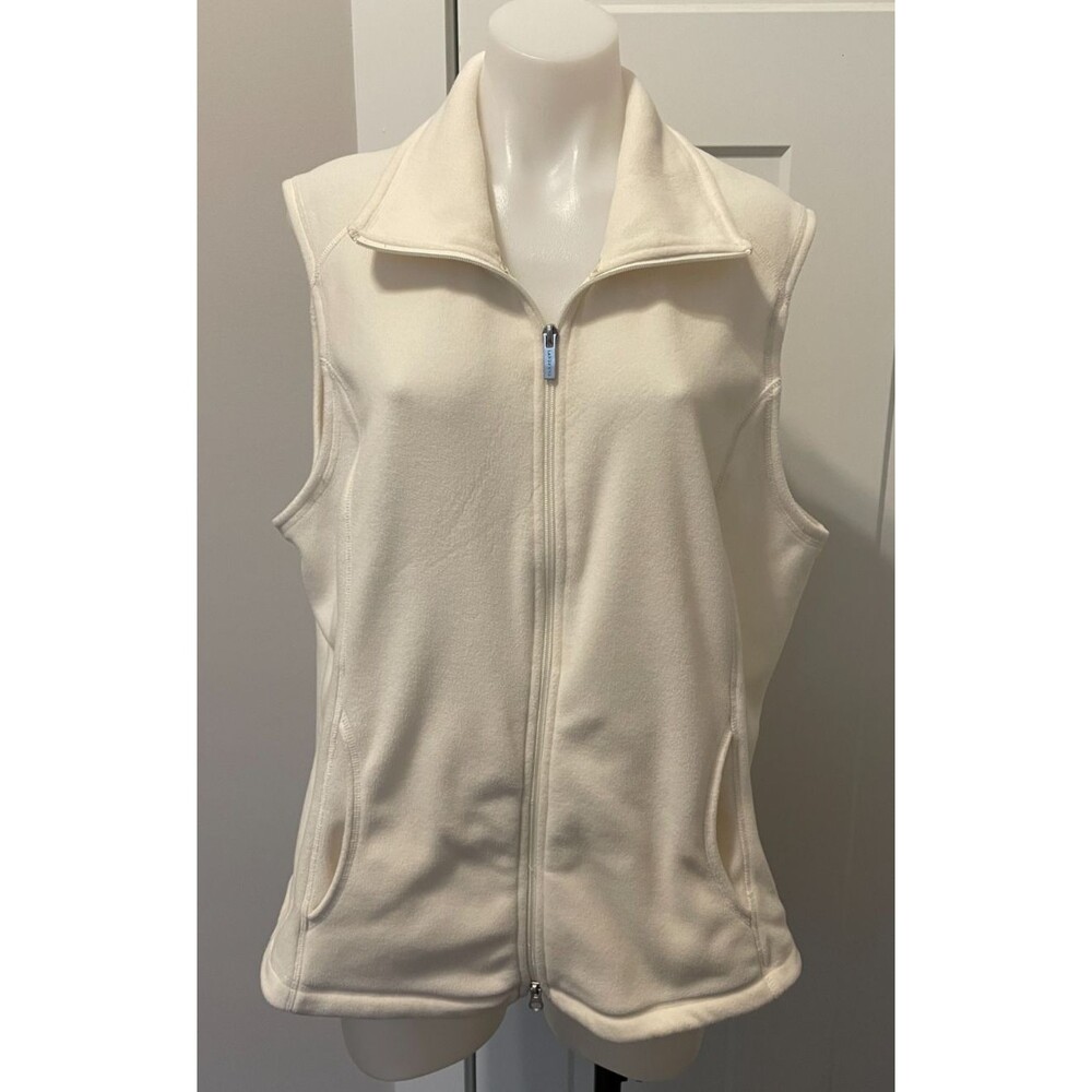 LANDS END Womens Fleece VEST Full Zip IVORY Thermacheck Size XL 18-20